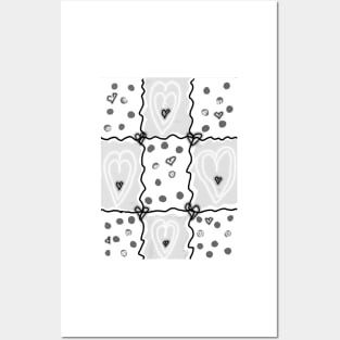 Heart Checkered pattern b&w Posters and Art